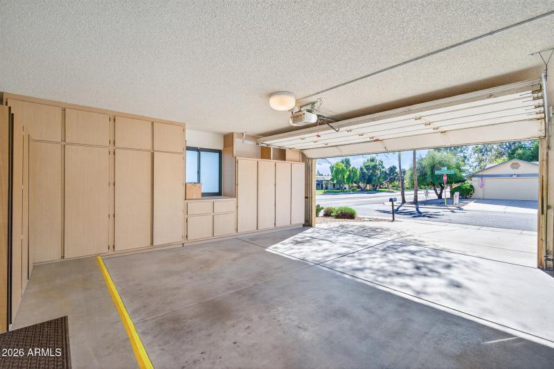 Garage with Built in Cabinets