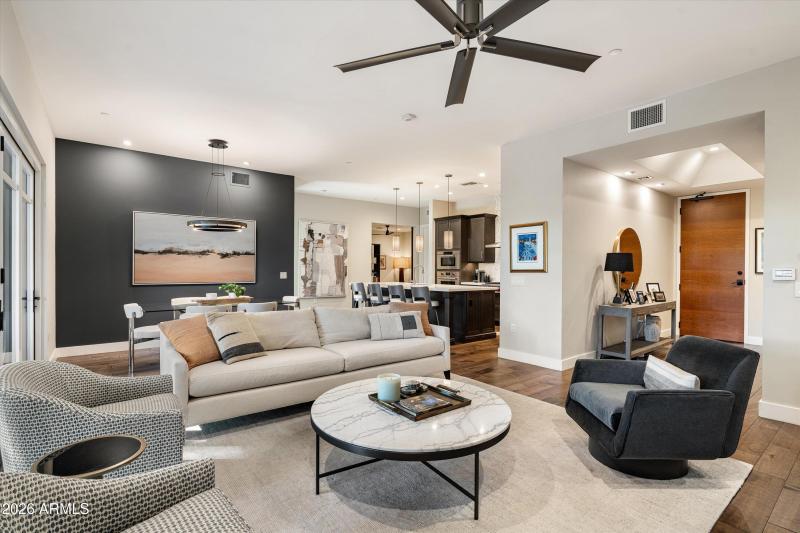 Expansive living, dining and kitchen