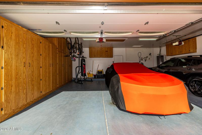Garage with cabinets