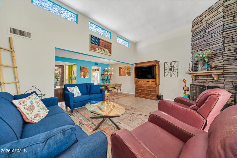 Stacked Stone Fireplace