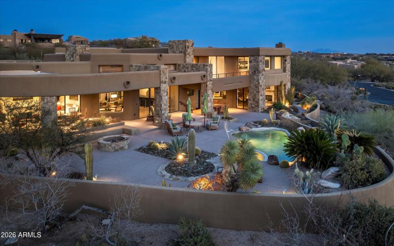Elevated Rear View of Home at Dusk