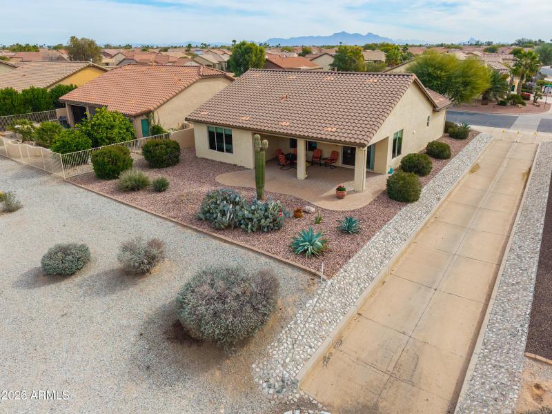 Aerial view large wash between homes