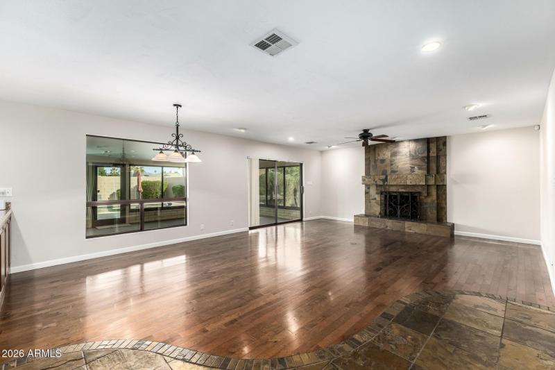 Family room overlooks back yard