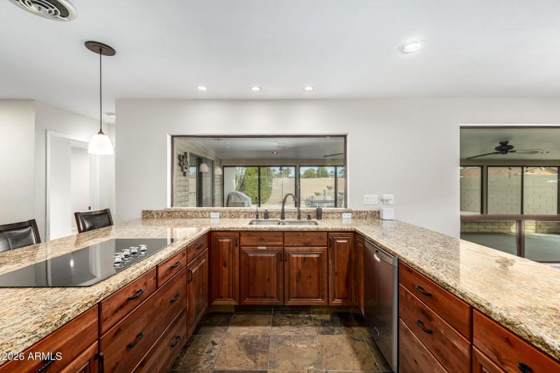 Kitchen over looks pool