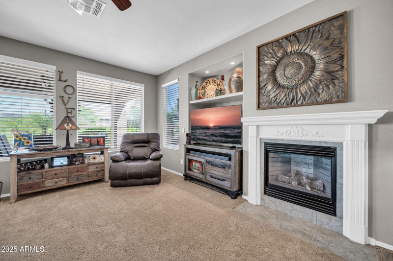 Family room with fireplace