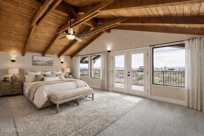 virtually staged primary bedroom with pr