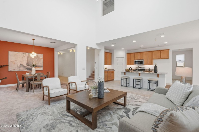 Kitchen, Living Room, Dining Room