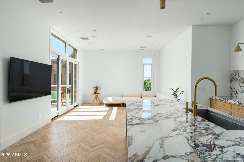 Kitchen into living area