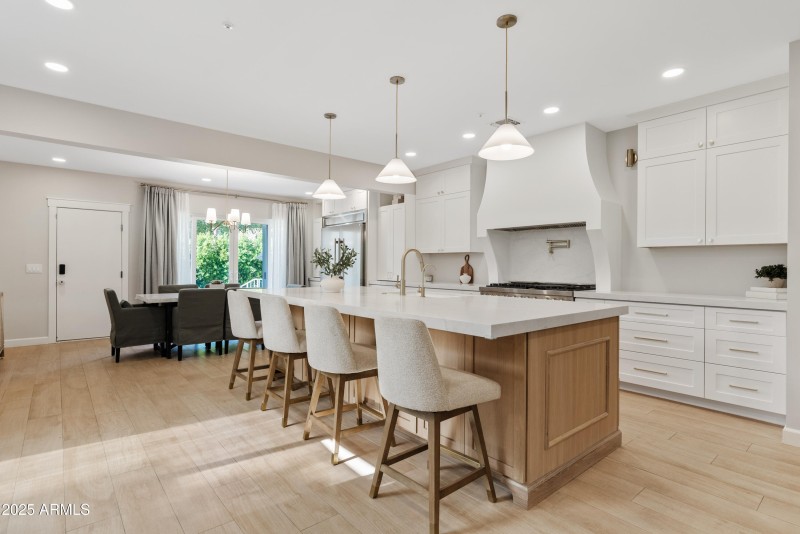 White oak island with abundant storage.