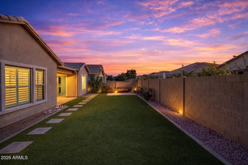 Twilight serenity in a backyard garden