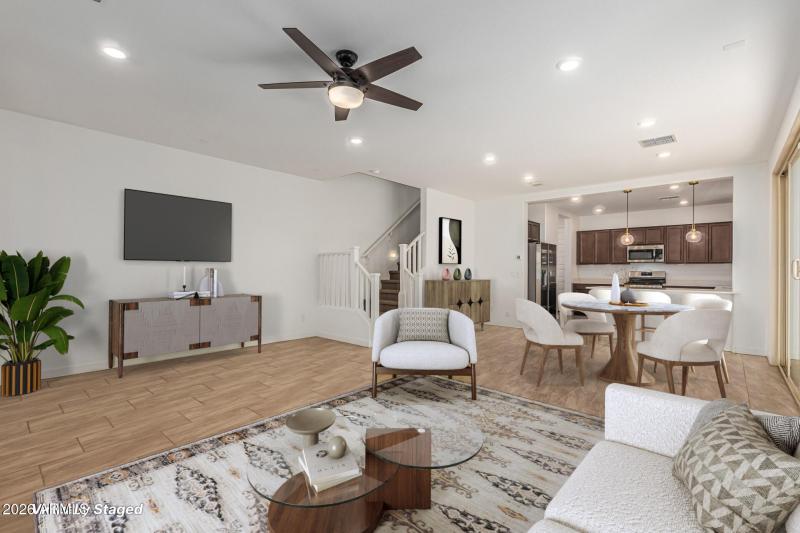 Virtually Staged Living Room and Dining