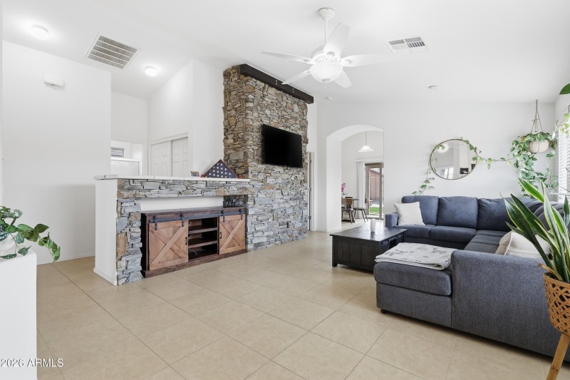 Living Room to Primary and Kitchen