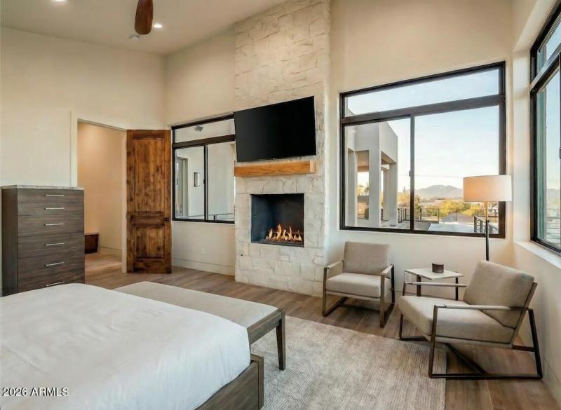 Digitally staged primary bedroom