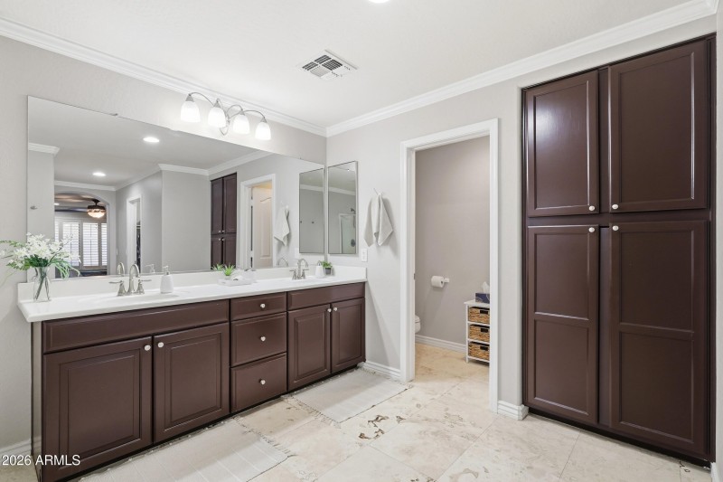 water closet and linen storage