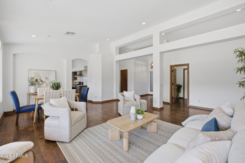 Open living and dining layout