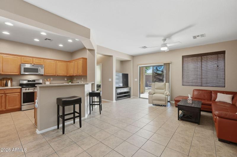Kitchen overlooks family room