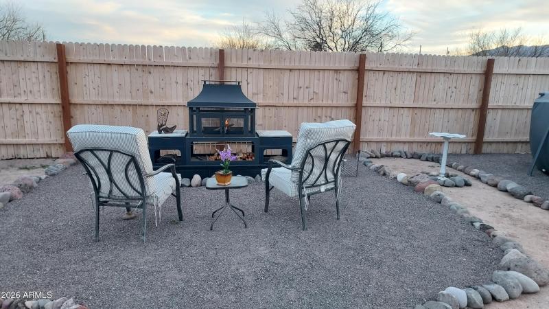 Fireplace in back yard.