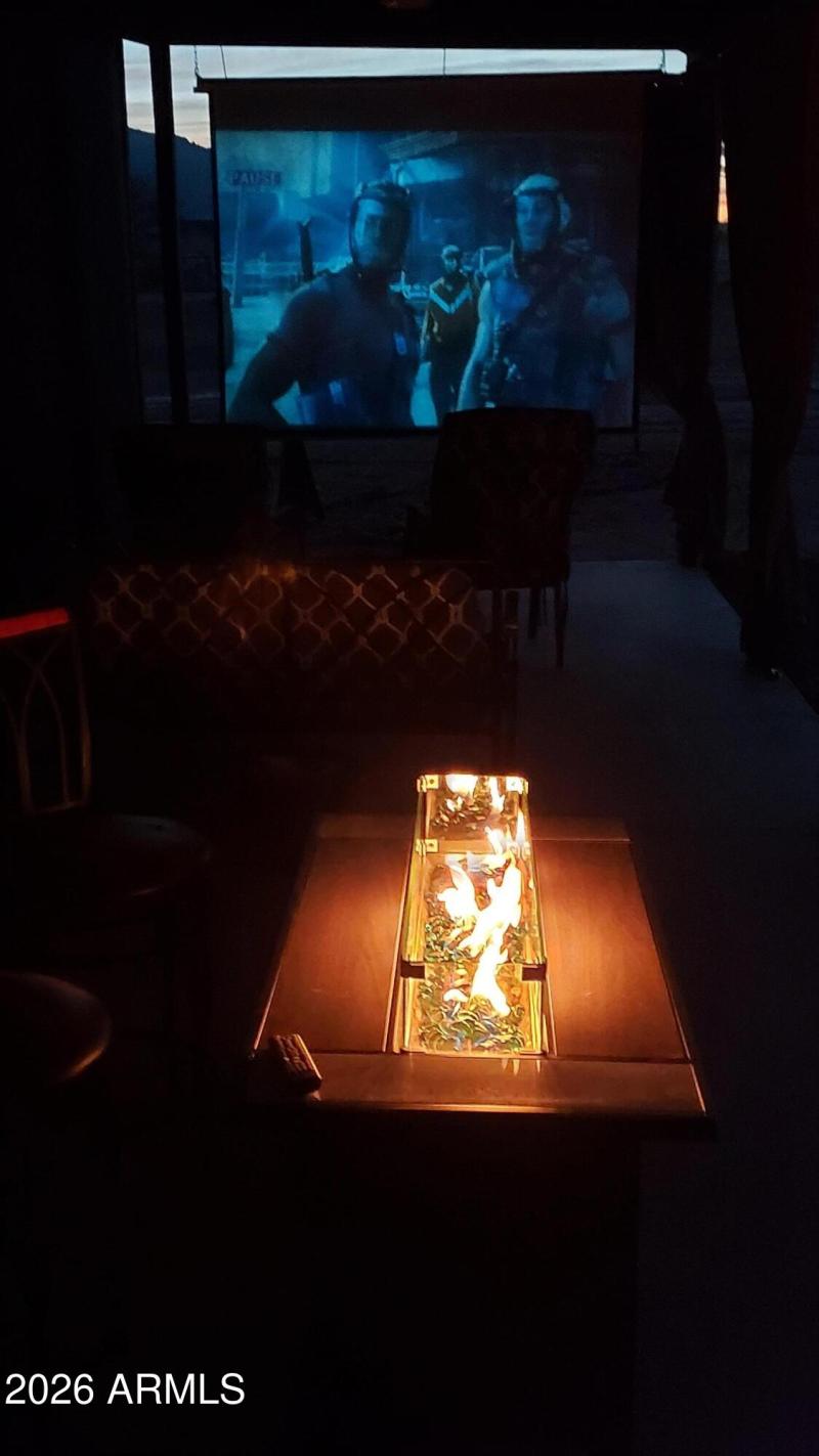 Movie theater front patio.