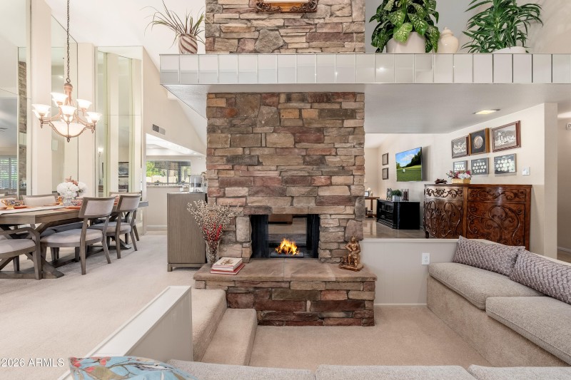 Two-Way Stone Fireplace