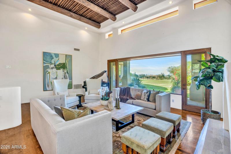 Living room with golf course views