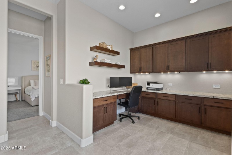 Built-in desk off of kitchen area