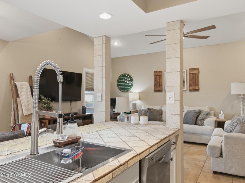 Kitchen view to living room