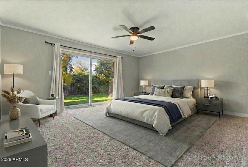 Primary bedroom staged