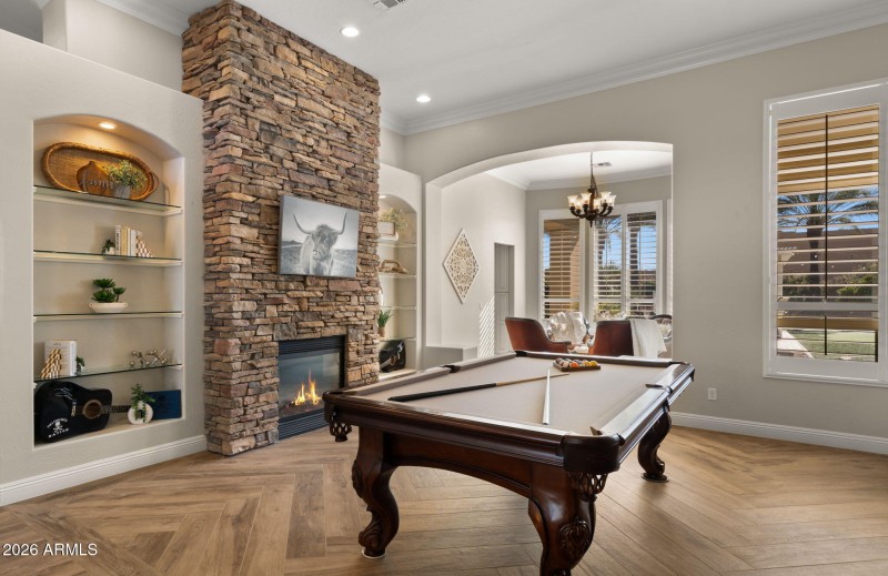 Fireplace in formal living/dining space