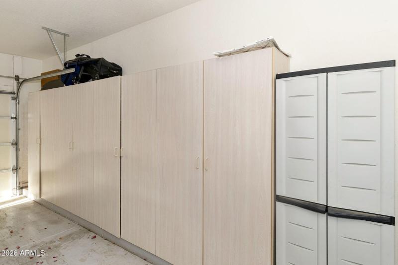 Garage with cabinets