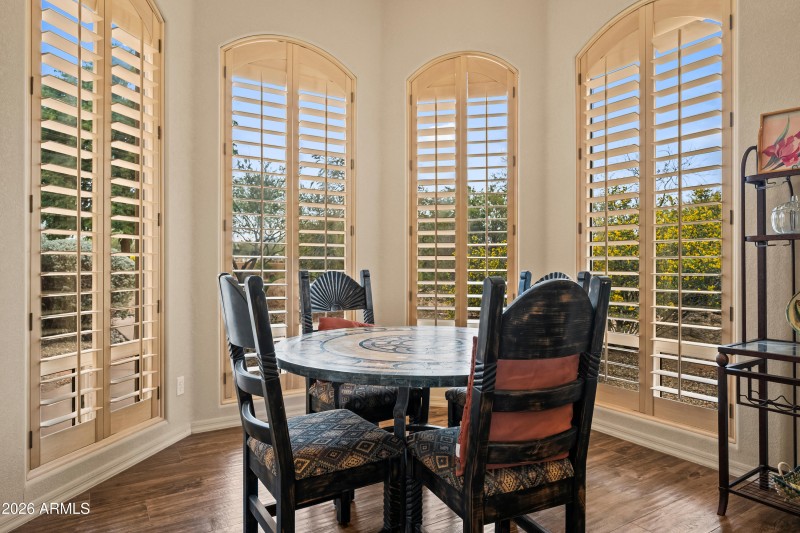 Breakfast nook with wood shutters