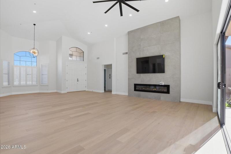 Large Format Tiled Fireplace/Media Wall