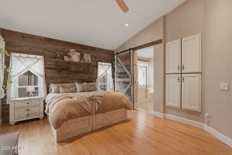 Primary retreat with vaulted ceilings