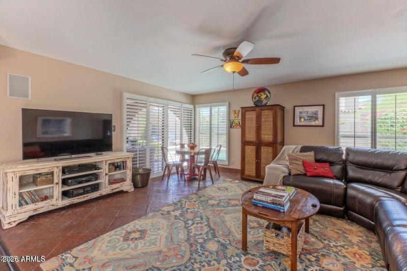 Family room has pool view and access