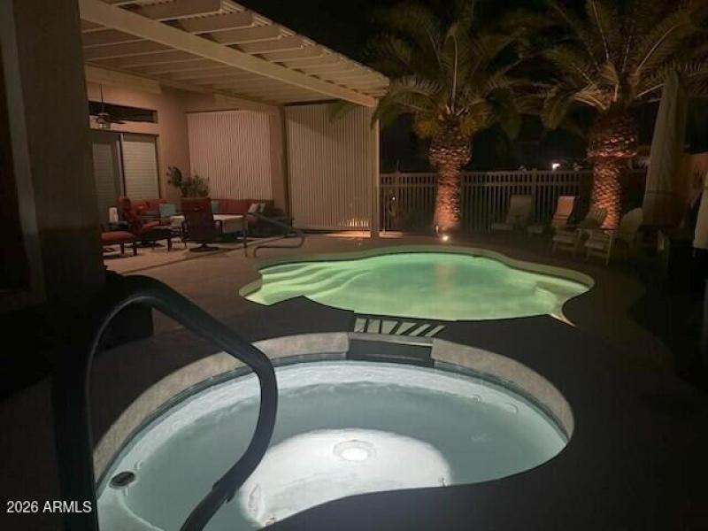 Pool and spa at night