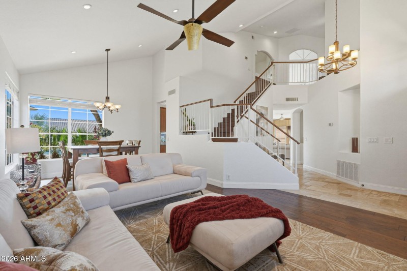 Entry, living, dining