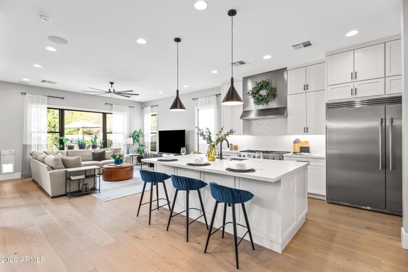 Kitchen boast stainless-steel appliances