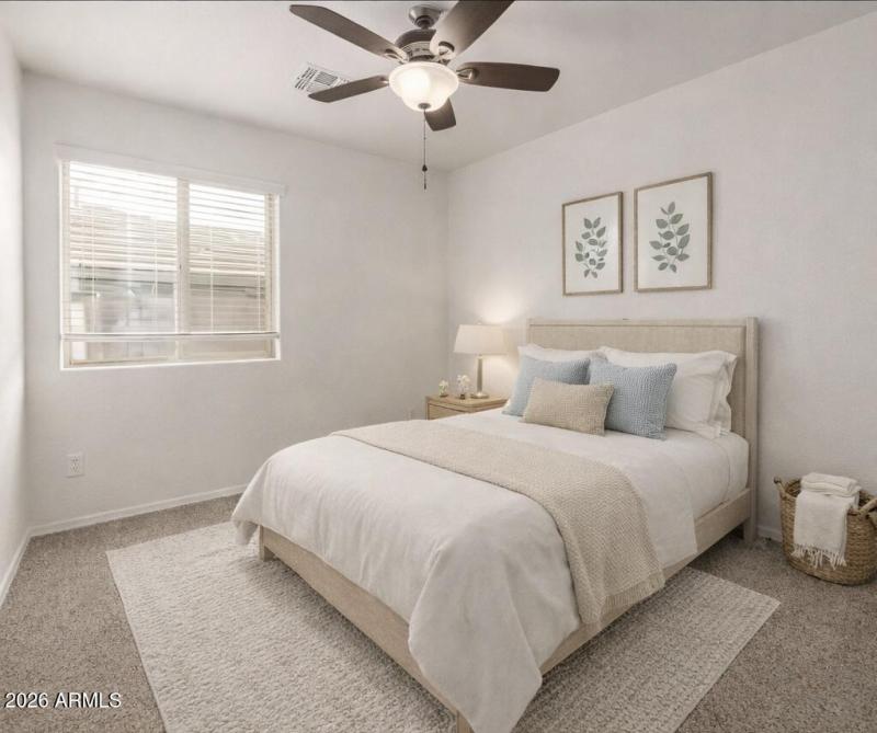 Virtually staged Bedroom