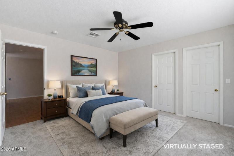 Virtually staged bedroom interior
