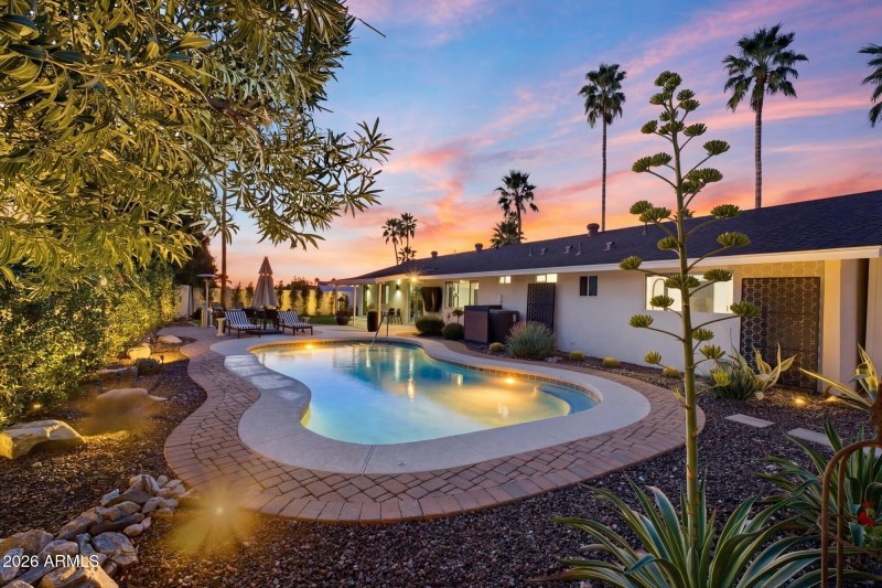 Backyard sunset pool 2