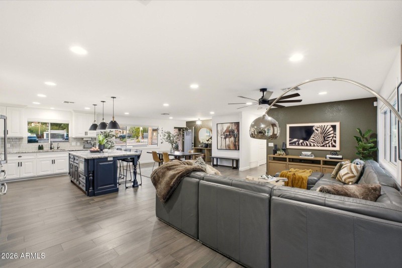 Great room into kitchen:dining 2