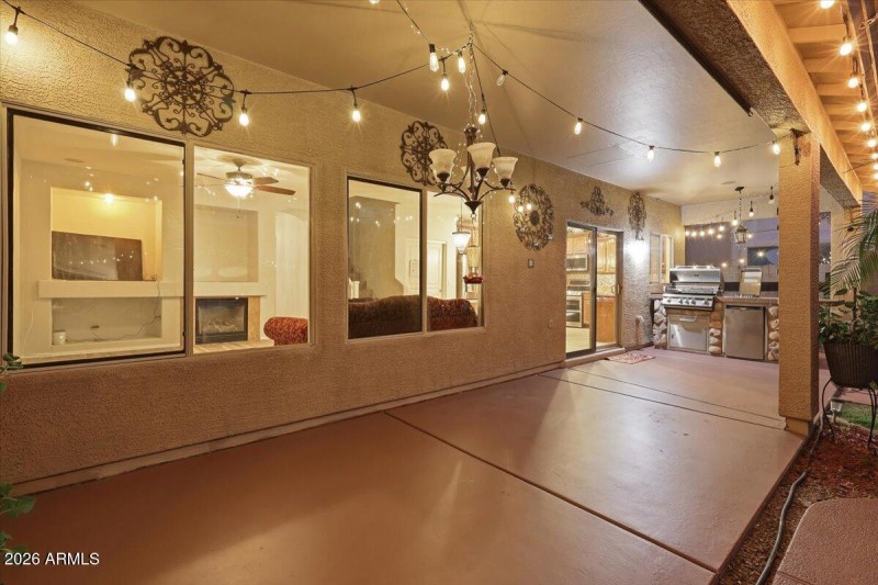 Covered patio with lights