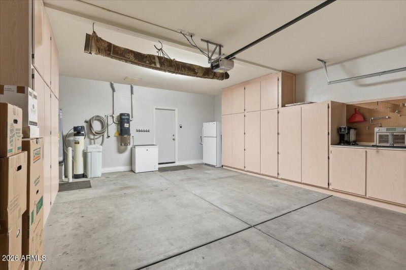 Garage with cabinets