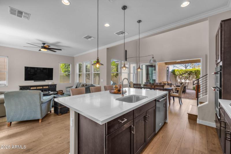 Kitchen with Large Waterfall Island