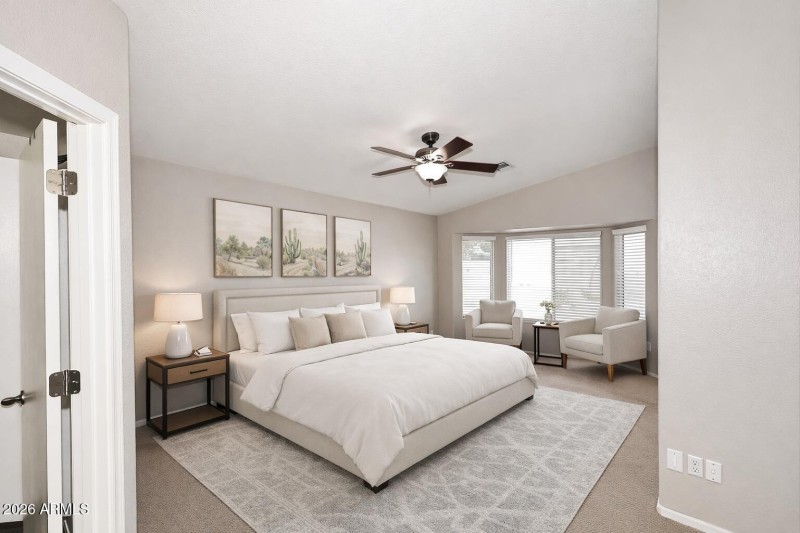 Virtual staged primary bedroom