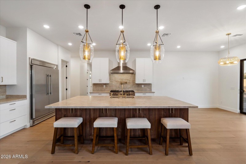 Kitchen w Leathered Quartz Countertops