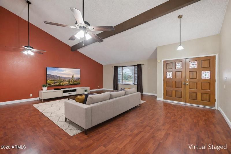 Modern living room with accent colors