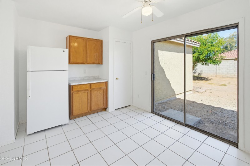 Kitchen view into backyard