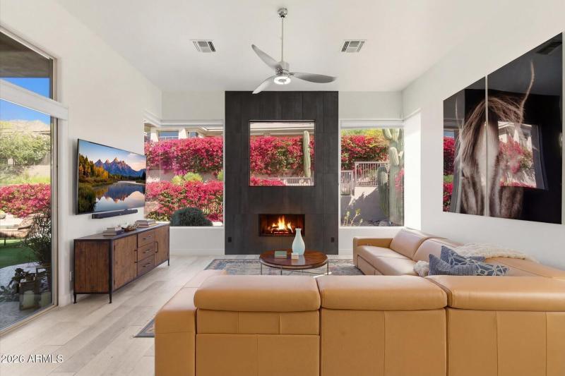 Fireplace & Garden Views