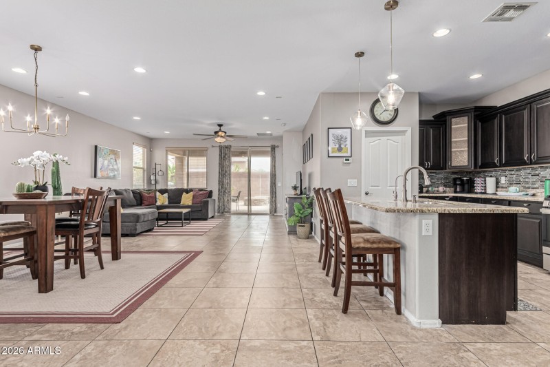 Kitchen, dining, living room