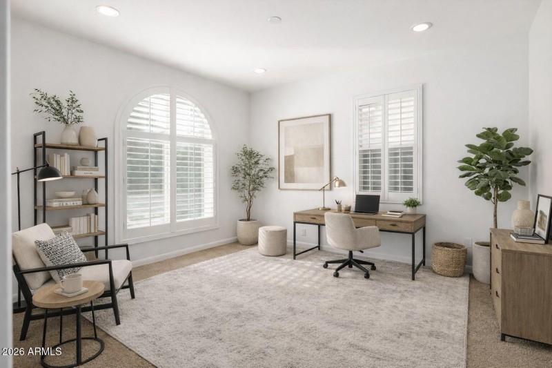 Formal dining staged as office